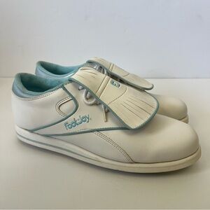 FootJoy GreenJoy Women’s Spiked Golf Shoes Size 9.5 M Kiltie Fringe White Blue